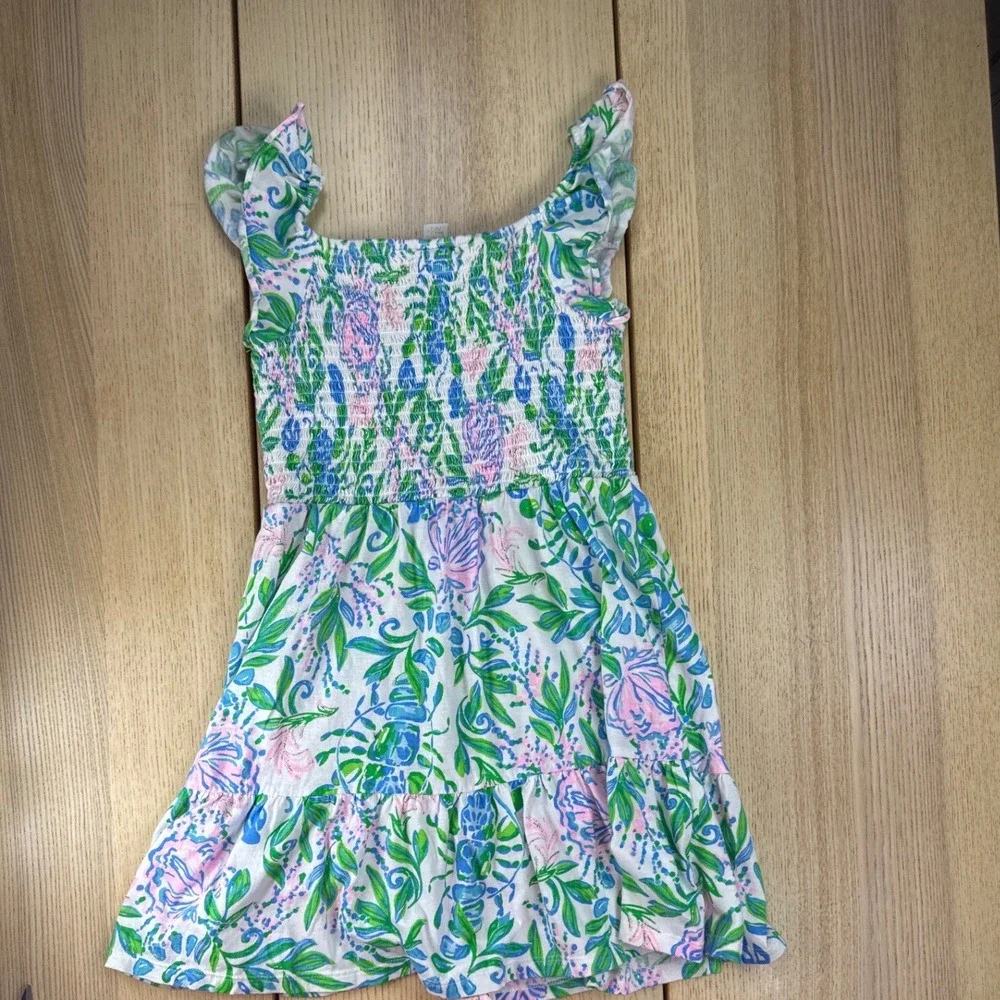 Lilly Pulitzer Girls Floral Smocked Dress Pink Blue‎ Green Size Large L